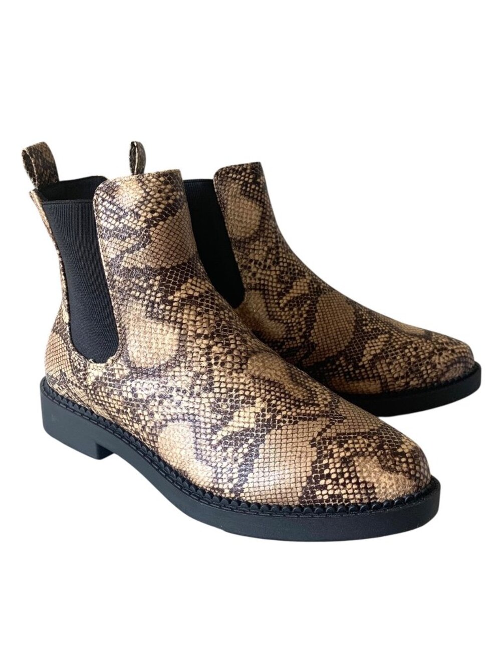 ASOS Brown + Black Snakeskin Chelsea Faux-Leather Women's Ankle Boots NWOB 7.5